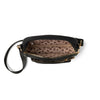 Black handbag with gold accents 