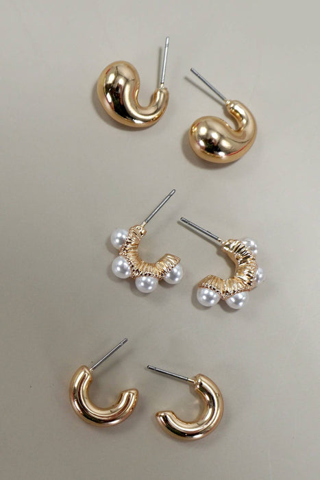 Pearl Huggie Hoop Earring Set | Gold Non-Tarnish Hoop Earrings