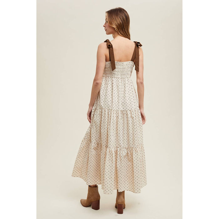 Polka Dot Smocked Tiered Midi Dress