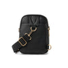 Black leather crossbody bag with gold accents 