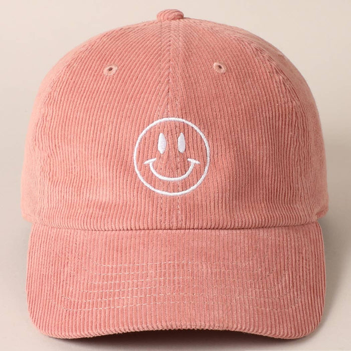 Happy Face Corduroy Baseball Cap