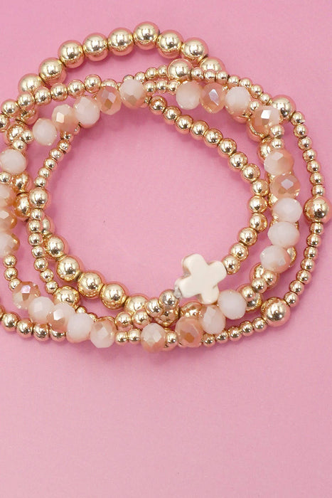 Multi-Color Cross Beaded Bracelet | Gold Stretch Bracelet
