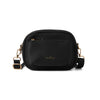 Black handbag with gold accents 