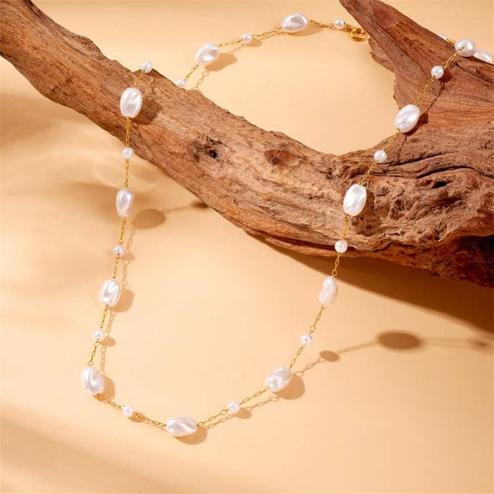 18K Gold Pearl Station Necklace | Tarnish-Free Stainless Necklace