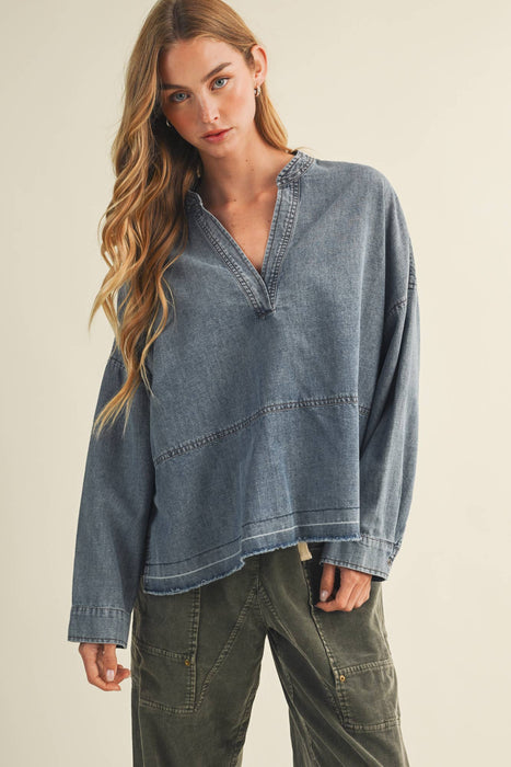Oversized Washed Denim Pullover