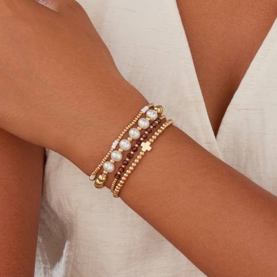 Pearl & Gold Ball Multi-Bead Stretch Bracelet