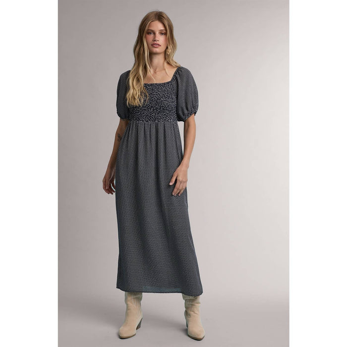 Polka Dot Smocked Maxi Dress | Square Neck Puff Sleeve Dress