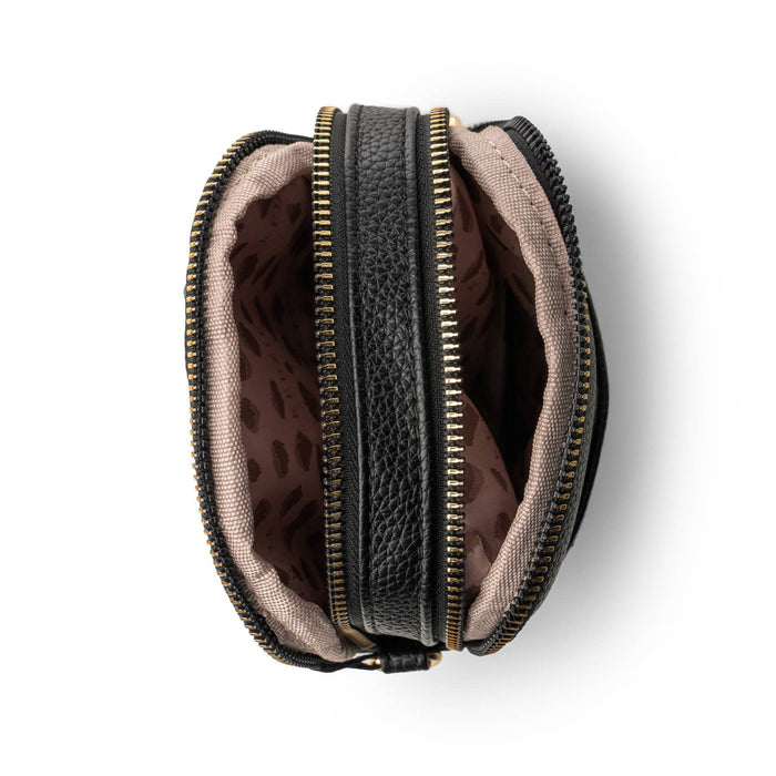 Black leather pouch with gold zipper 