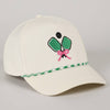 Beige cap with pickleball paddle and pink bow design 