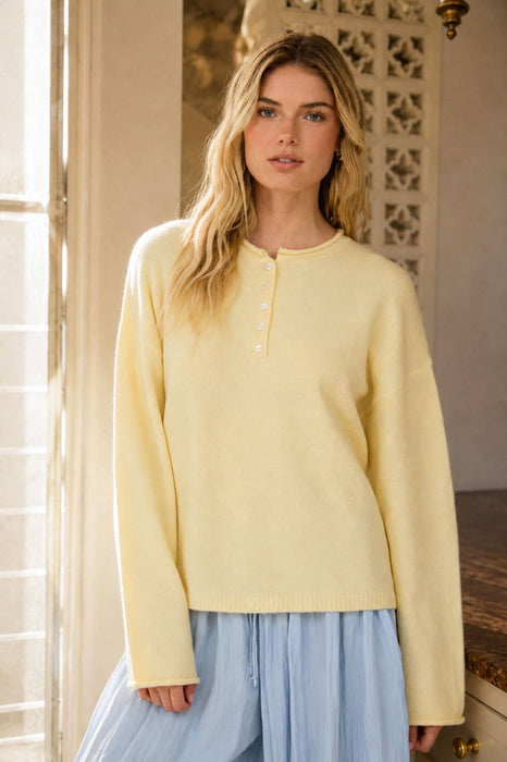 Henley Neck Knit Pullover Sweater