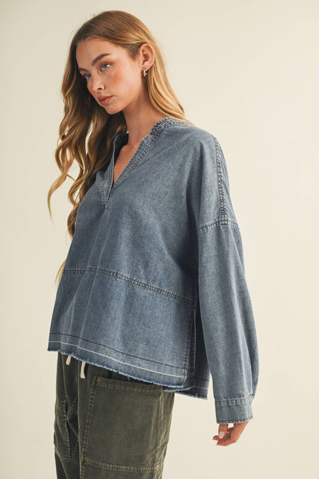 Oversized Washed Denim Pullover