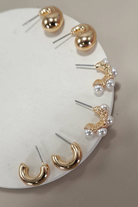 Pearl Huggie Hoop Earring Set | Gold Non-Tarnish Hoop Earrings