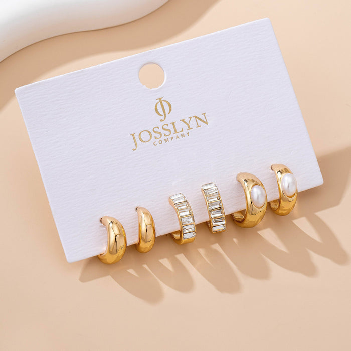 3-Piece Pearl & Rhinestone Huggie Hoop Earring Set