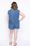 Washed Denim Sleeveless Top and denim shorts 