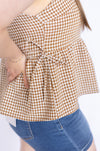 Brown and white checkered top 