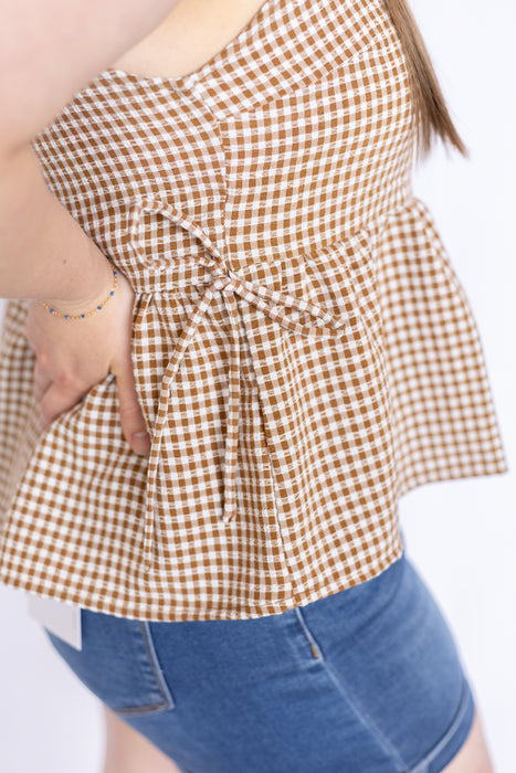 Brown and white checkered top 
