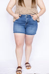 High Rise Cuffed Denim Shorts