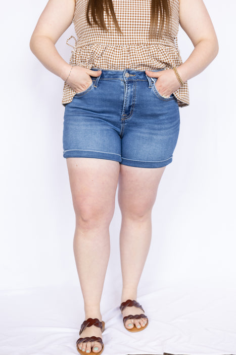 High Rise Cuffed Denim Shorts