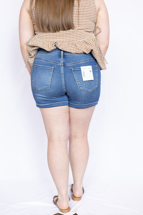 High Rise Cuffed Denim Shorts