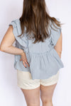 light blue ruffle babydoll blouse 