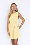 light yellow striped midi dress 