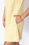 light yellow striped midi dress with pockets