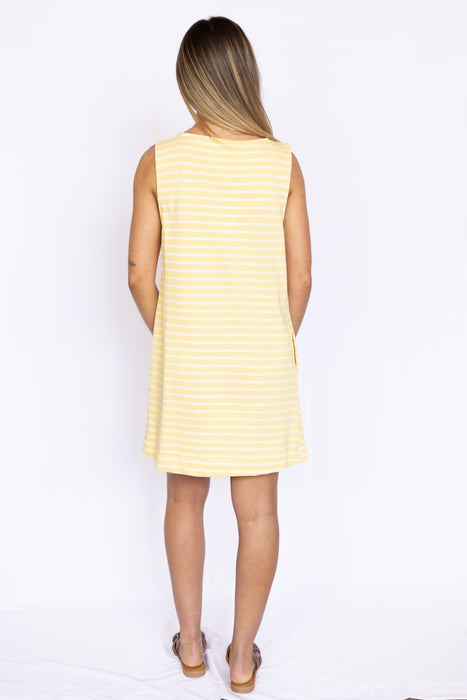 light yellow striped midi dress 