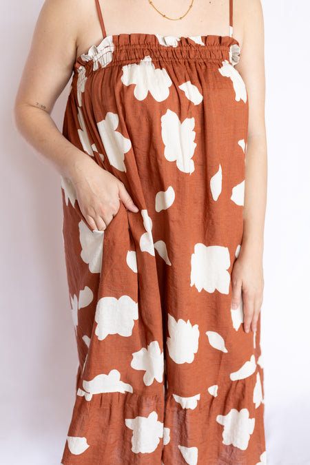 Rust Cloud Print Smocked Mini Dress 