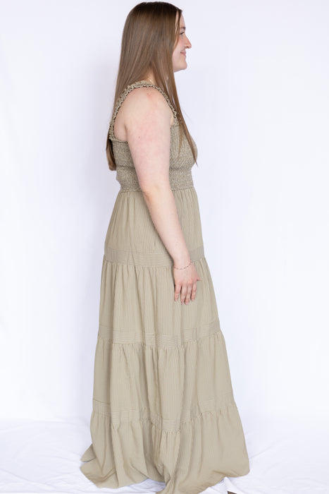 Striped Smocked Tiered Maxi Dress