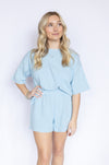 Light blue Striped Cropped Top & Shorts Set