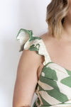 Green Abstract Tiered Maxi Dress ruffle sleeve 