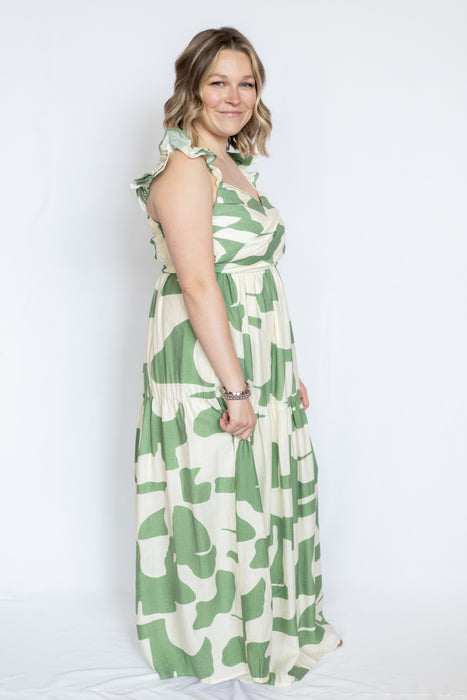 Green Abstract Tiered Maxi Dress