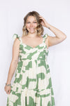 Green Abstract Tiered Maxi Dress 