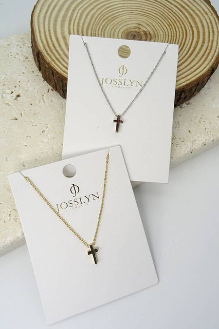 Two gold necklaces with cross pendants 
