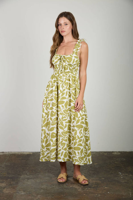 Leaf Print Midi Dress