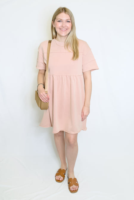 peach pink t shirt dress with pockets