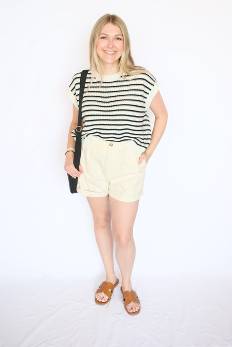 Black sleeveless striped sweater tank