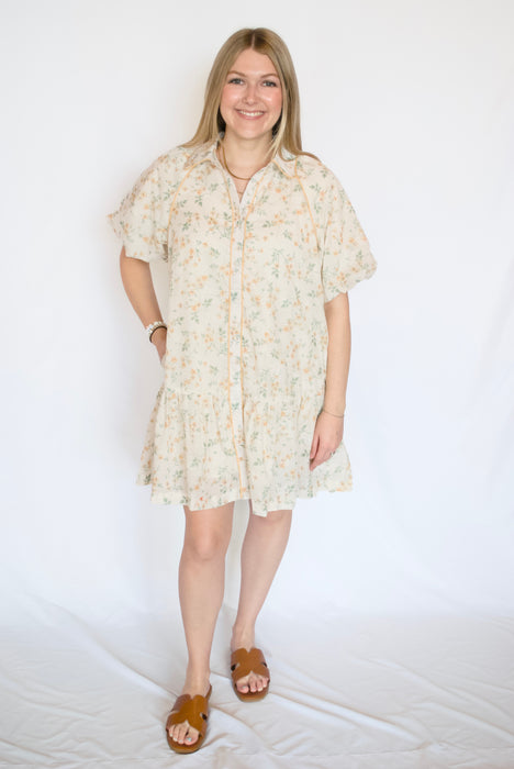 Floral Bubble Sleeve Mini Dress