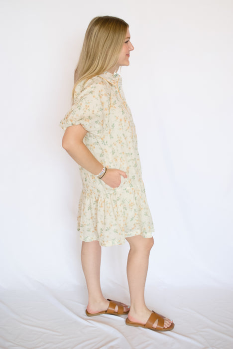 Floral Bubble Sleeve Mini Dress
