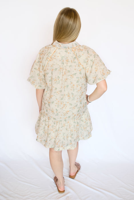 Floral Bubble Sleeve Mini Dress