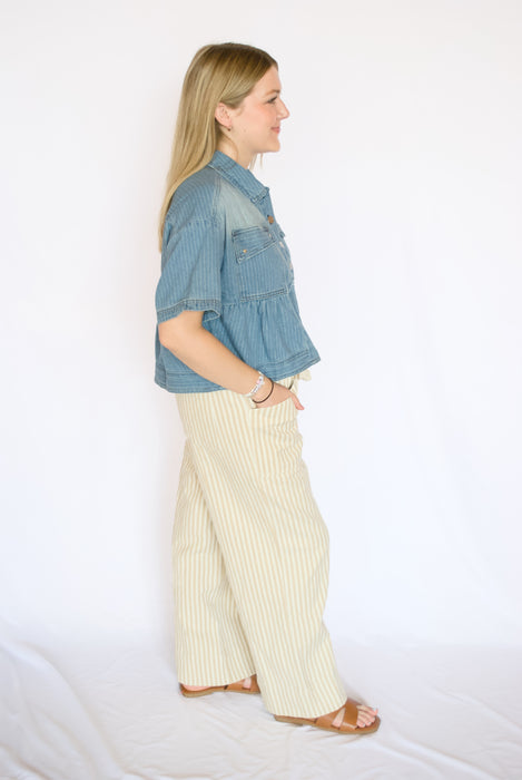 Pinstripe Denim Babydoll Top