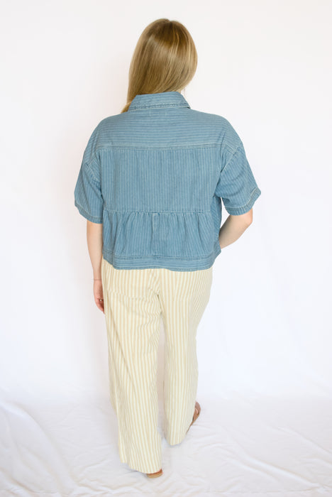 Pinstripe Denim Babydoll Top