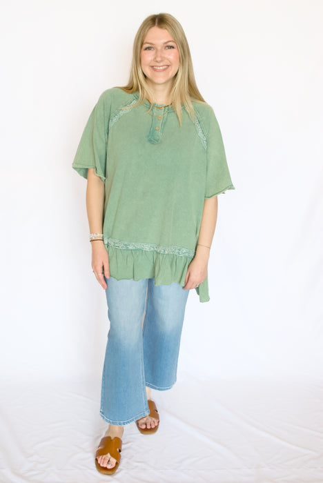 Mineral Washed Ruffle Hem Tunic Top