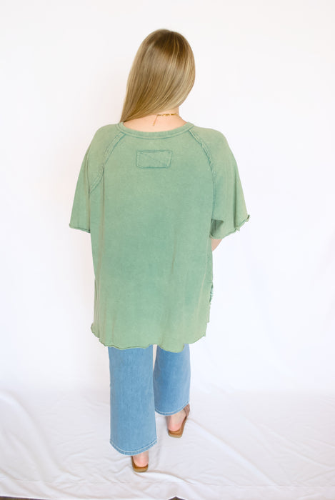 Mineral Washed Ruffle Hem Tunic Top