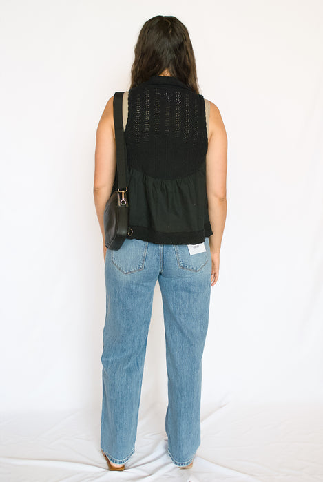 Mixed Media Collared Sweater Top