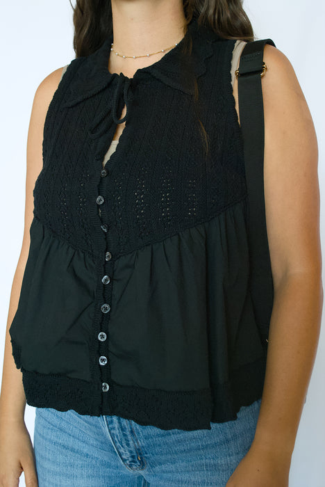 Mixed Media Collared Sweater Top