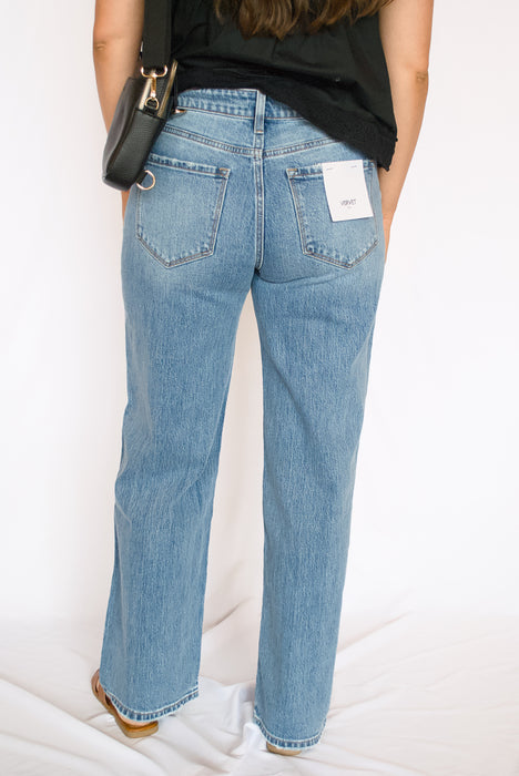 High Rise Medium Wash Wide Leg Jeans