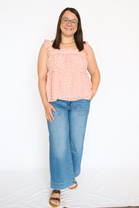 Delicate Floral Ruffle Babydoll Top