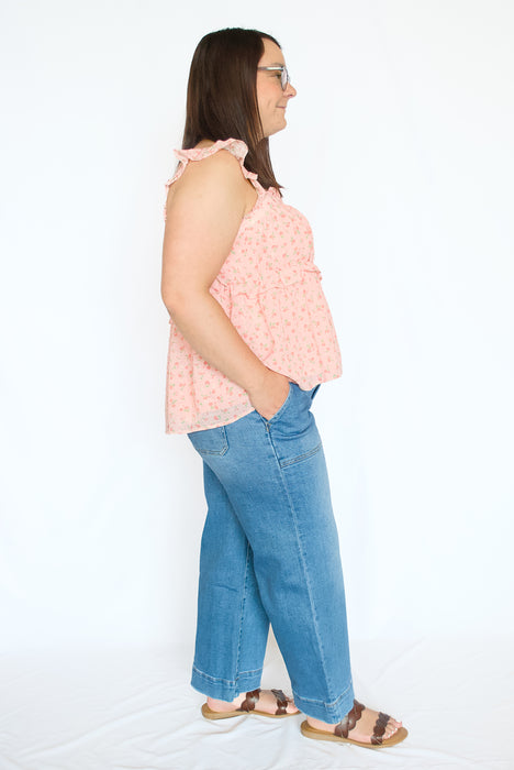 Delicate Floral Ruffle Babydoll Top