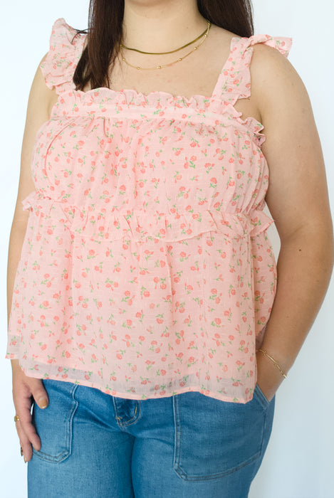 Delicate Floral Ruffle Babydoll Top